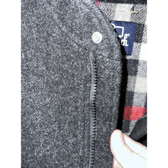 Vintage Woolrich Wool Bomber Jacket M Medium Charcoal Gray Black Plaid Lined - Picture 6 of 15